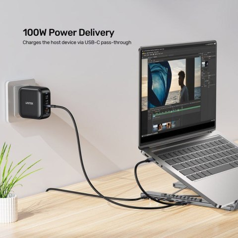 UNITEK PODSTAWKA POD LAPTOP REGULOWANA + HUB USB-C/A, HDMI 2.0, PD 100W