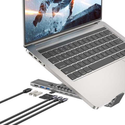 UNITEK PODSTAWKA POD LAPTOP REGULOWANA + HUB USB-C/A, HDMI 2.0, PD 100W