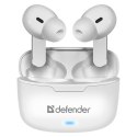 Defender Twins 903, słuchawki z mikrofonem, regulacja głośności, biała, douszne, BT 5.0, TWS, etui z ładowarką typ bluetooth