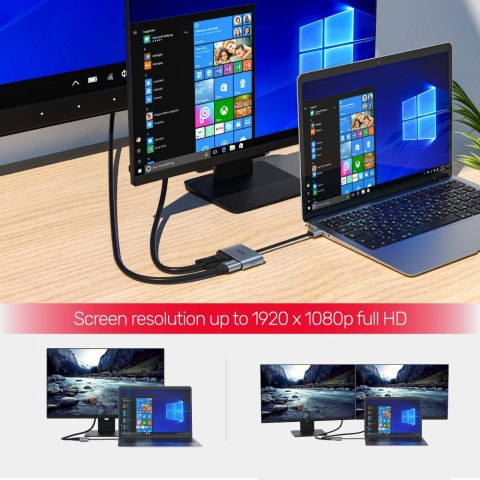 UNITEK V1304A adapter kablowy 0,15 m USB Typu-A HDMI + VGA (D-Sub) Szary