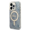 Zestaw Guess GUBPP14XH4EACSB Case+ Charger iPhone 14 Pro Max 6,7" niebieski/blue hard case 4G Print MagSafe