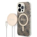 Zestaw Guess GUBPP14XH4EACSW Case+ Charger iPhone 14 Pro Max 6,7" brązowy/brown hard case 4G Print MagSafe