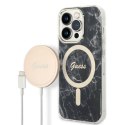 Zestaw Guess GUBPP14XHMEACSK Case+ Charger iPhone 14 Pro Max 6,7" czarny/black hard case Marble MagSafe