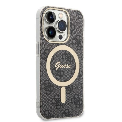 Zestaw Guess GUBPP14LH4EACSK Case+ Charger iPhone 14 Pro 6,1" czarny/black hard case 4G Print MagSafe