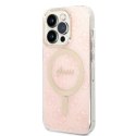 Zestaw Guess GUBPP14LH4EACSP Case+ Charger iPhone 14 Pro 6,1" różowy/pink hard case 4G Print MagSafe