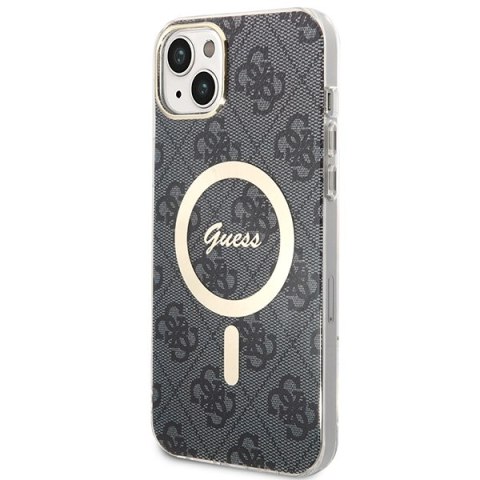 Zestaw Guess GUBPP14SH4EACSK Case+ Charger iPhone 14 6,1" czarny/black hard case 4G Print MagSafe