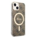 Zestaw Guess GUBPP14SH4EACSW Case+ Charger iPhone 14 6,1" brązowy/brown hard case 4G Print MagSafe