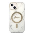 Zestaw Guess GUBPP14SHMEACSH Case+ Charger iPhone 14 6,1" biały/white hard case Marble MagSafe