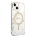 Zestaw Guess GUBPP14SHMEACSH Case+ Charger iPhone 14 6,1" biały/white hard case Marble MagSafe