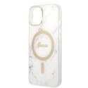 Zestaw Guess GUBPP14SHMEACSH Case+ Charger iPhone 14 6,1" biały/white hard case Marble MagSafe