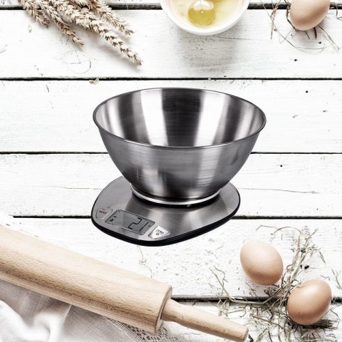 ELDOM WAGA KUCHENNA ELEKTRONICZNA WK320S RENA DOKŁADNOSĆ 1 G WAŻY DO 5 KG WYŚWIETLACZ LED STALOWA Z MISKĄ