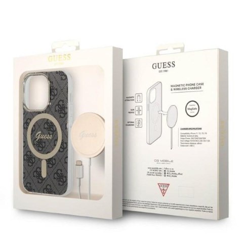 Guess Bundle Pack MagSafe 4G - Zestaw etui + ładowarka MagSafe iPhone 14 Pro (czarny/złoty)