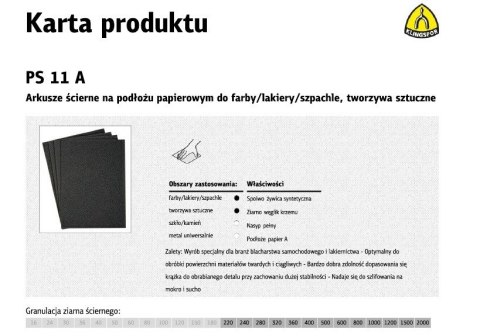 KLINGSPOR PAPIER ŚCIERNY WODNY P2000 PS11A/50szt