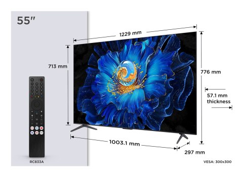 Telewizor TCL 55C69KS QD-Mini LED 55" 4K Ultra HD Google TV Dolby Atmos DVB-T2 Metaliczny