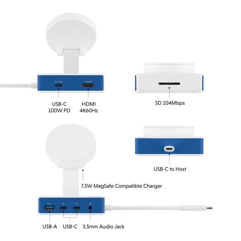 Koncentrator Hyper HyperDrive Flex MagCharge USB-C, biały/niebieski