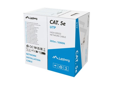 LANBERG KABEL LAN UTP KAT.5E 305M DRUT CU CPR+