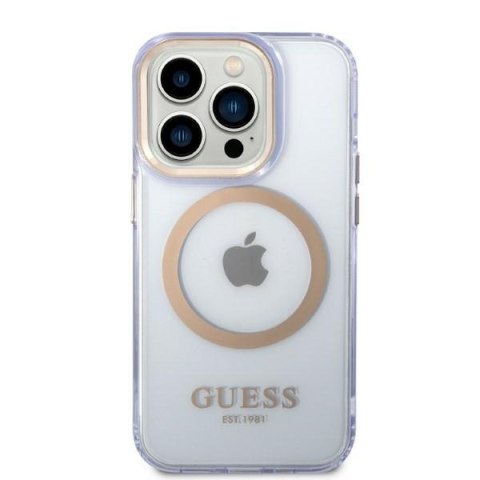 Guess GUHMP14XHTCMU iPhone 14 Pro Max 6,7" purpurowy/purple hard case Gold Outline Translucent MagSafe