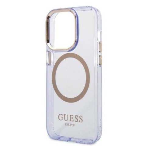 Guess GUHMP14XHTCMU iPhone 14 Pro Max 6,7" purpurowy/purple hard case Gold Outline Translucent MagSafe