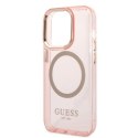 Guess GUHMP14LHTCMP iPhone 14 Pro 6,1" różowy/pink hard case Gold Outline Translucent MagSafe