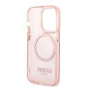 Guess GUHMP14LHTCMP iPhone 14 Pro 6,1" różowy/pink hard case Gold Outline Translucent MagSafe