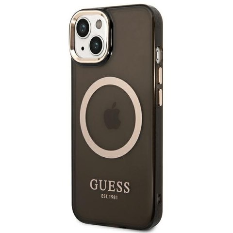 Guess GUHMP14SHTCMK iPhone 14 6,1" czarny/black hard case Gold Outline Translucent MagSafe
