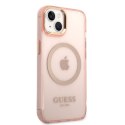 Guess GUHMP14SHTCMP iPhone 14 6,1" różowy/pink hard case Gold Outline Translucent MagSafe