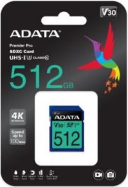 ADATA Premier Pro SDXC 512 GB Class 10 UHS-I/U3 V30