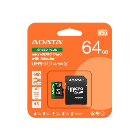 ADATA Speed Plus MicroSDXC 64 GB Class 3 UHS-I/U3 A2 V30