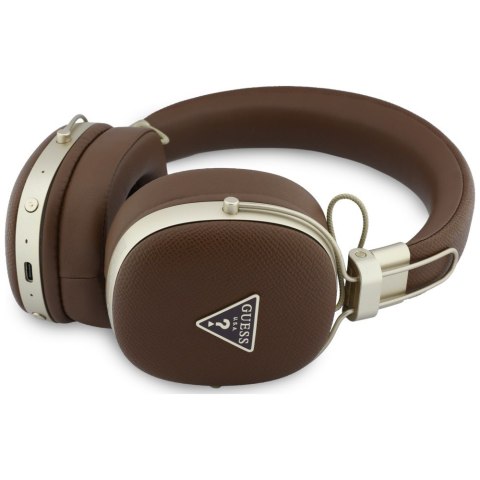 Słuchawki nauszne Guess Bluetooth ENC Metal Grained Triangle Logo brązowy