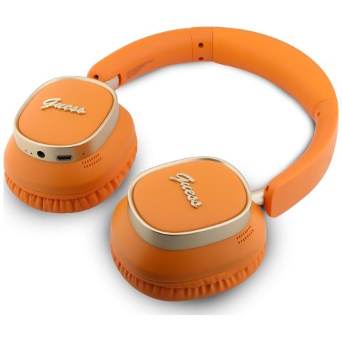 Słuchawki nauszne Guess Bluetooth ENC Rectangle Metal Script pomarańczowy