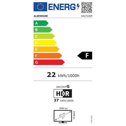 Dell | AW2723DF | 27 " | IPS | QHD | 2560 x 1440 | 16:9 | 1 ms | 600 cd/m² | Biały | Porty HDMI w ilości 2 | 144-280 Hz