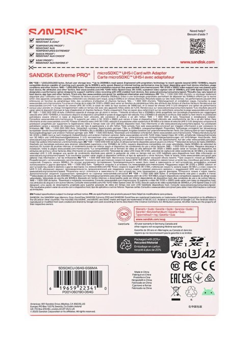 Sandisk Extreme Pro microSD UHS-I 64GB MicroSD 200MB/s(R) / 90MB/s(W)
