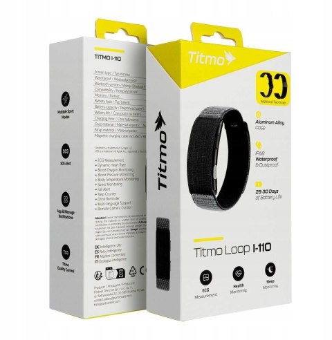 Inteligentny smartband Titmo Loop I-110 Bluetooth EKG HRV HR BP SPO2 IP68 czarny