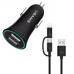 USAMS Ład. sam. 2xUSB 2,1A Trumpet microUSB/lightning czarny/black CCUSB01