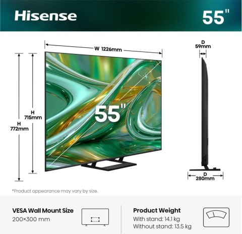 Telewizor Hisense 55E89S QLED 43" 4K Ultra HD 144Hz VIDAA U9 Dolby Vision Szary