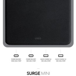 UNIQ Ład. siec. HUB Surge Mini 100Wczarny/charcoal black 2xUSB Quick Charge 3.0 + 2xUSB-C PD 3.0 (LITHOS Collective)