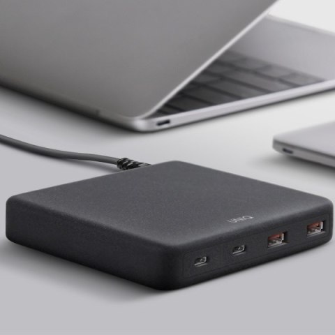 UNIQ Ład. siec. HUB Surge Mini 100Wczarny/charcoal black 2xUSB Quick Charge 3.0 + 2xUSB-C PD 3.0 (LITHOS Collective)