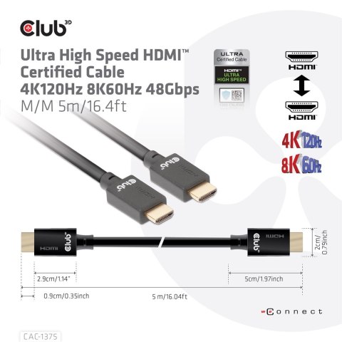 CLUB3D CAC-1375 kabel HDMI 5 m HDMI Typu A (Standard) Czarny