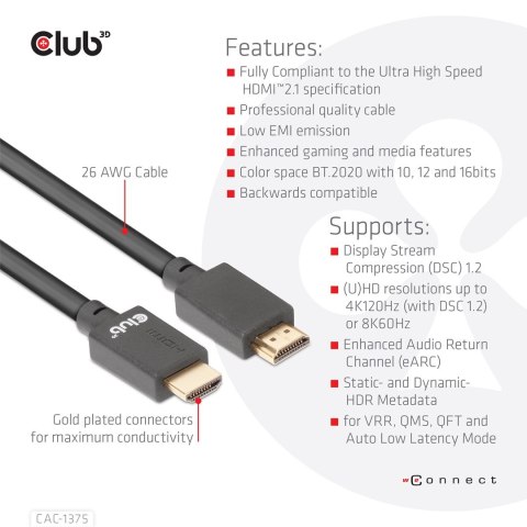 CLUB3D CAC-1375 kabel HDMI 5 m HDMI Typu A (Standard) Czarny