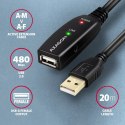 Kabel Axagon ADR-220 USB 2.0 A-M -> A-F active extension/repeater cable 20m Czarny