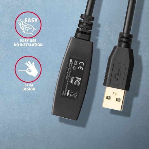 Kabel Axagon ADR-220 USB 2.0 A-M -> A-F active extension/repeater cable 20m Czarny