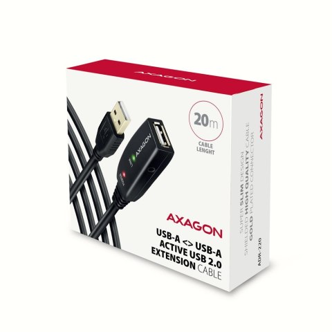 Kabel Axagon ADR-220 USB 2.0 A-M -> A-F active extension/repeater cable 20m Czarny
