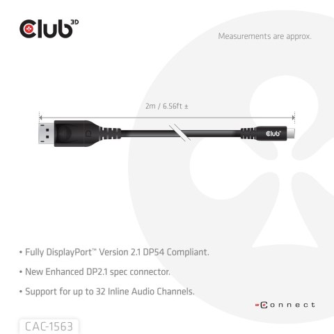 CLUB3D CAC-1563 adapter kablowy 2 m USB Type-C DisplayPort Czarny