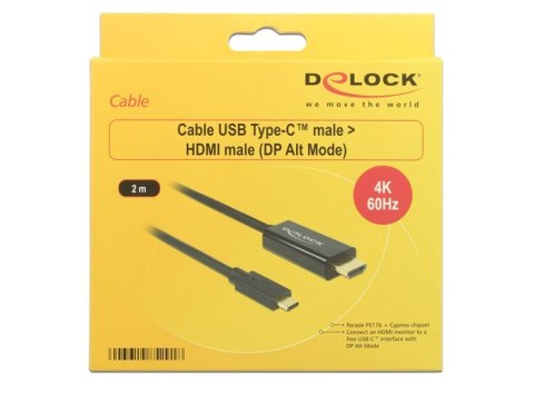 DeLOCK 85291 adapter kablowy 2 m USB Type-C HDMI Czarny