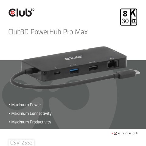 CLUB3D CSV-2552 huby i koncentratory USB Type-C 5000 Mbit/s Czarny