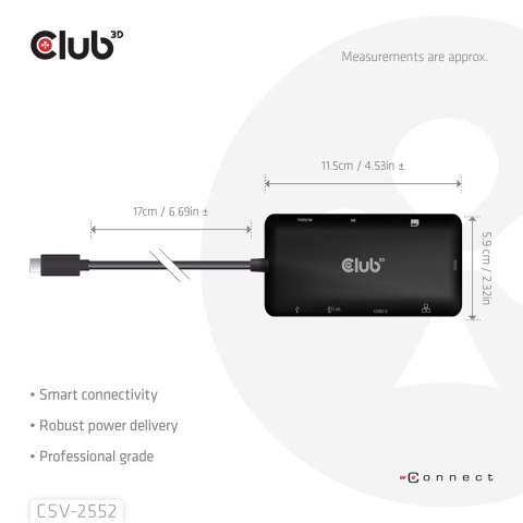 CLUB3D CSV-2552 huby i koncentratory USB Type-C 5000 Mbit/s Czarny