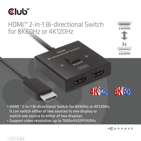 CLUB3D CSV-1384 przełącznik KVM Czarny