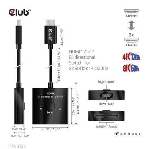 CLUB3D CSV-1384 przełącznik KVM Czarny
