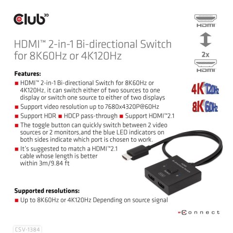 CLUB3D CSV-1384 przełącznik KVM Czarny