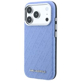 Etui Karl Lagerfeld Grained Allover Logo Metal Elongated MagSafe do iPhone 18 Pro / 17 Pro niebieski